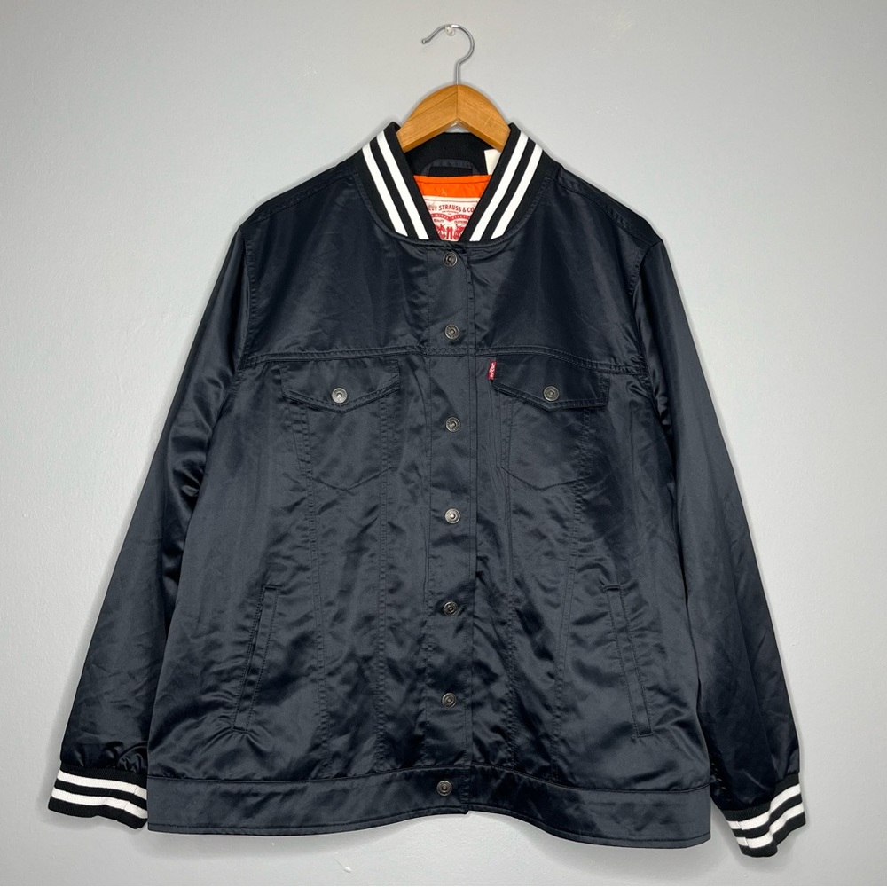 Levi’s Black Satin Varsity Trucker Bomber Jacket C1